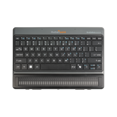 Top view of BrailleNote evolve with QWERTY keyboard and braille display