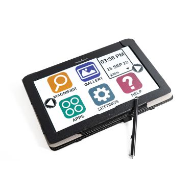 The Connect 12 with its pencil showing the icons on the screen allowing easy navigation on the tablet. 