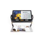 Image of the exploré 12 on its reading stand enlarging a blueberry muffin recipe. 