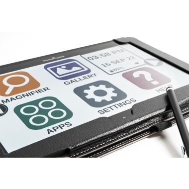 The Connect 12 with its pencil showing the icons on the screen allowing easy navigation on the tablet. 